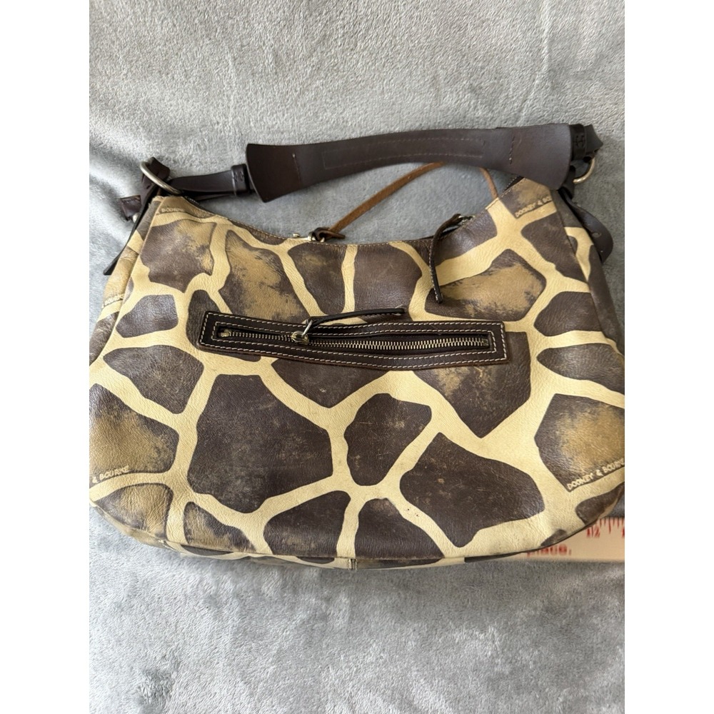 Dooney & Bourke Giraffe Print Leather Trim Hobo Shoulder Bag Zipper Earthy Boho - Picture 6 of 9